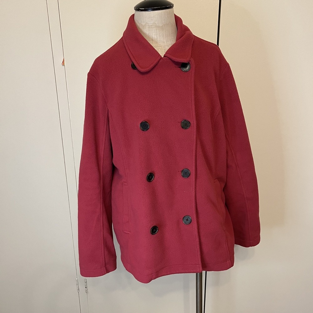 Lands'‎ End Women's Size M Double Breasted Fleece Pea Coat Pink Thermacheck